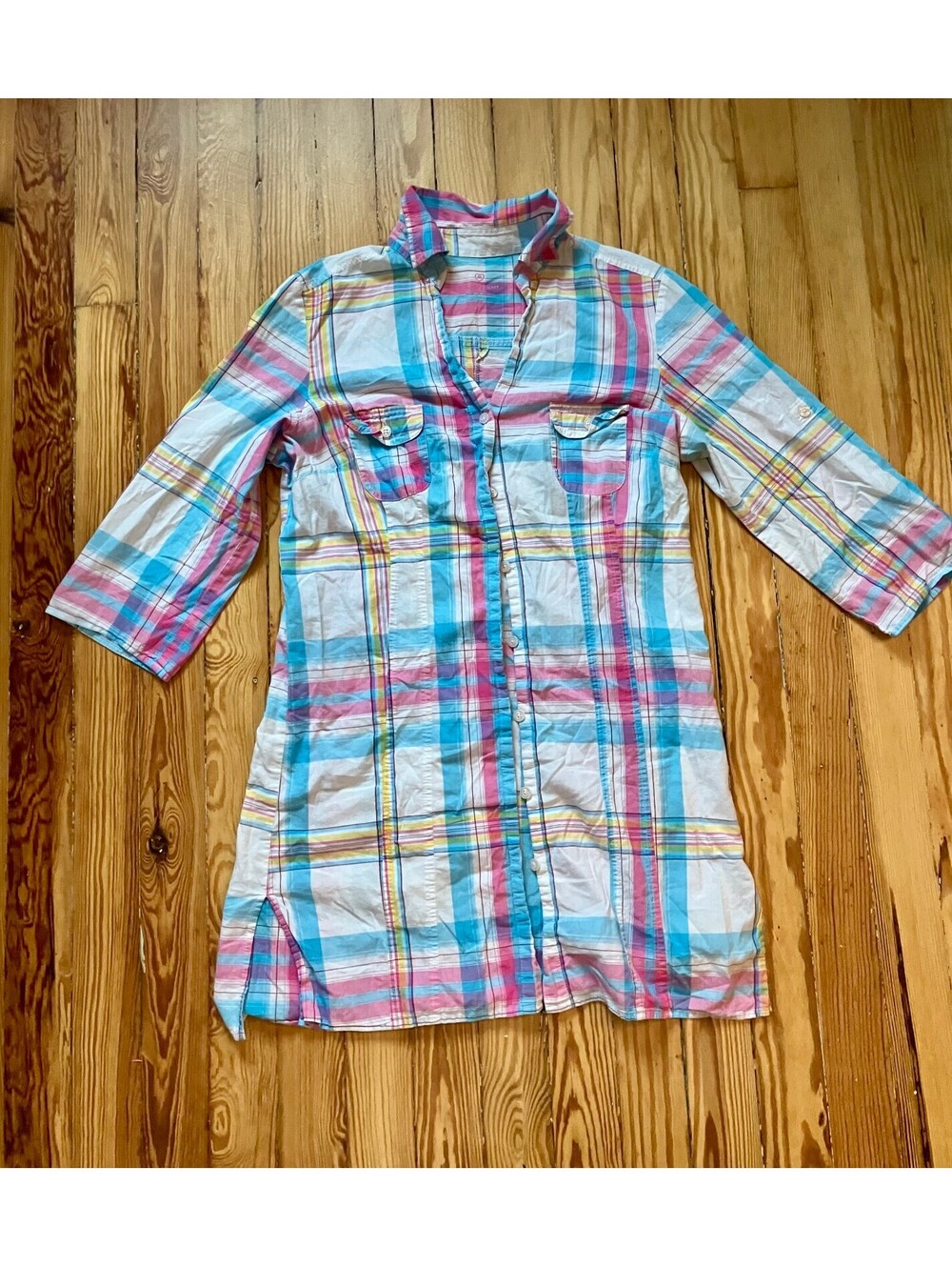 Victoria's Secret Y2K Pastel Plaid Button Up Shirtdress Longline Beach Coverup M